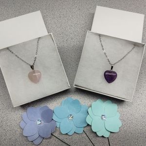 Holiday Gift Semi-precious Amethyst or Rose Quartz gemstone heart necklace